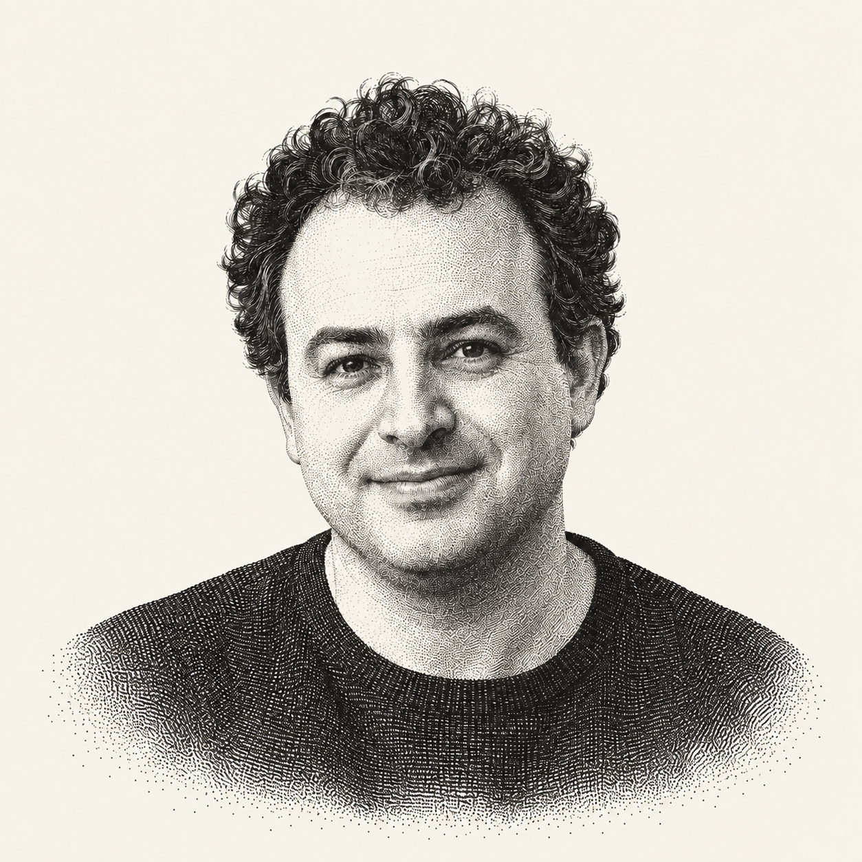 Stippled ink portrait of Dario Amodei