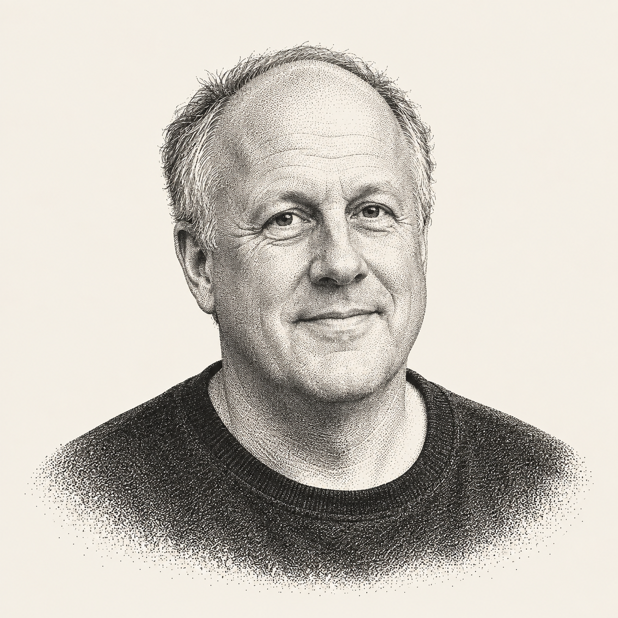 Stippled ink portrait of Paul Graham