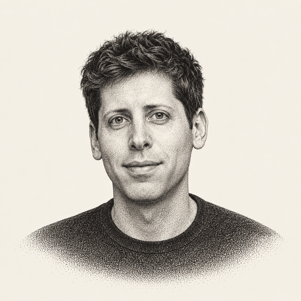 Stippled ink portrait of Sam Altman